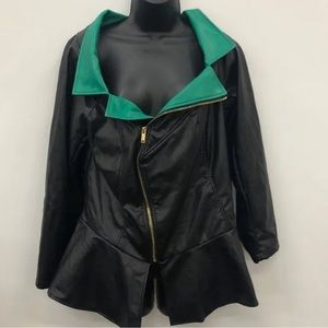 Asymmetrical Design Women Black Faux Leather Jacket Sz 16